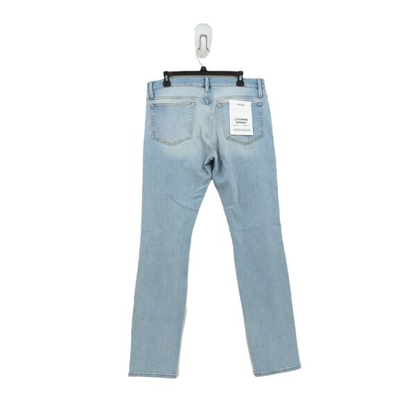 FRAME Men 32 L'Homme Jeans Tubman Blue Skinny Denim Distressed Whisker Mid Rise - Picture 9 of 11